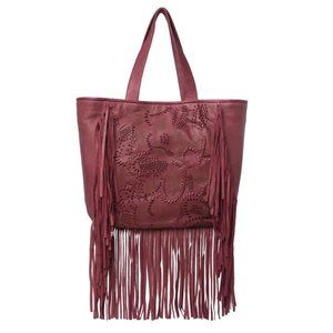 Frye Vivian Leather Fringe Tote Bag in Open Red  Boho Shoulder Strap Handbag